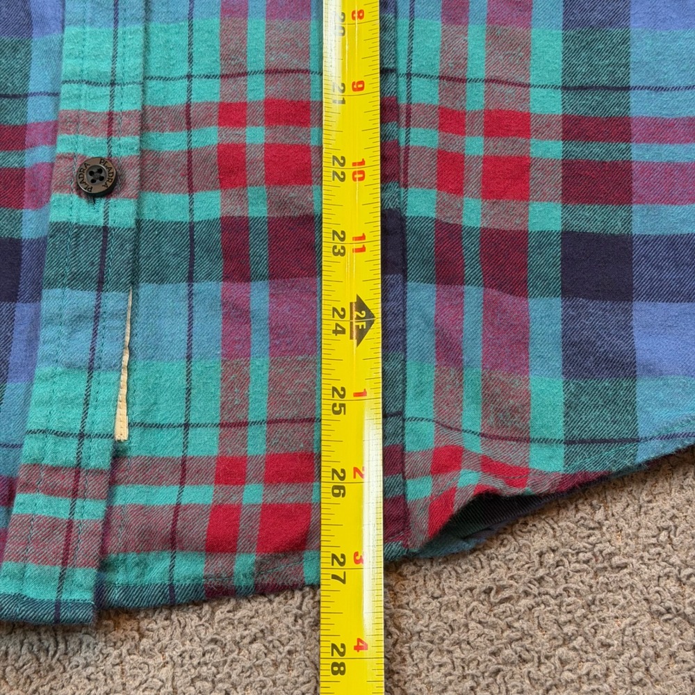Pladra Womens Flannel Shirt Small Plaid Teal Red Fish Print Lining Made in USA - Picture 10 of 11